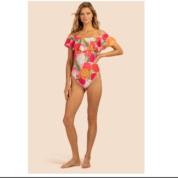 NWT TRINA TURK SUNNY BLOOM OFF THE SHOULDER BANDEAU ONE PIECE - Picture 4 of 13